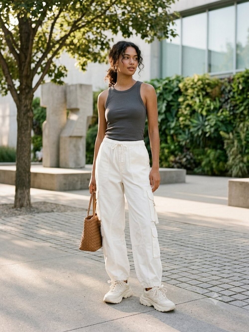 Abercrombie & Fitch White High Rise Baggy Cargo M
